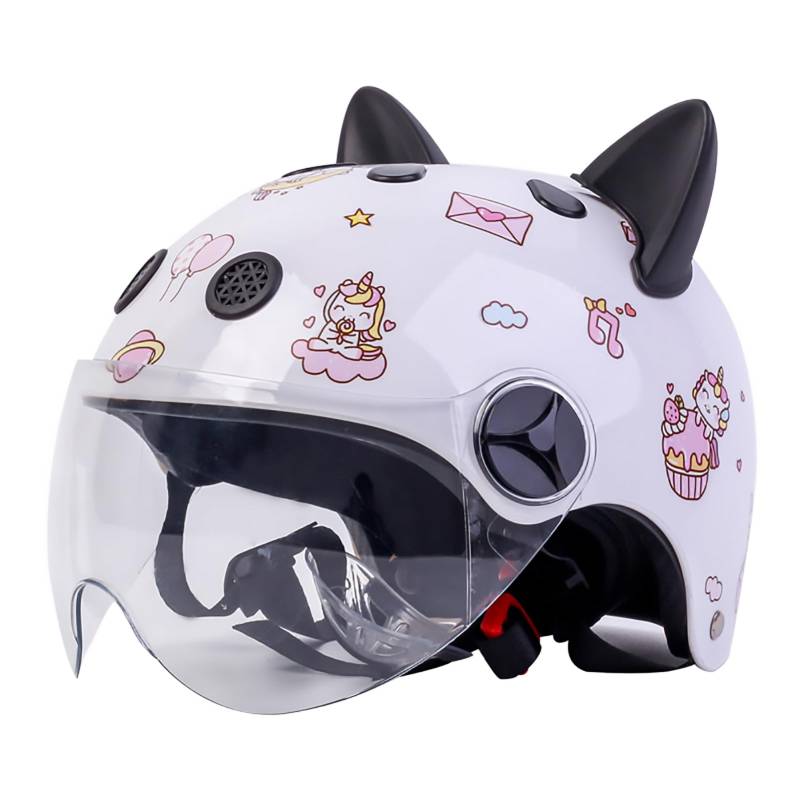 Kinder Motorradhelm, Jungen Und Mädchen Rollerhelm, Mofa Helm, Jethelm Mit Sonnenblende, Fahrradhelm, 47-54Cm, Für 5 Jahre - 12 Jahre Kid. C,47 ~ 54cm von JianJud