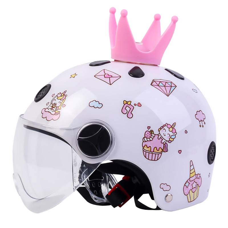 Kinder Motorradhelm, Jungen Und Mädchen Rollerhelm, Mofa Helm, Jethelm Mit Sonnenblende, Fahrradhelm, 47-54Cm, Für 5 Jahre - 12 Jahre Kid. D,47 ~ 54cm von JianJud