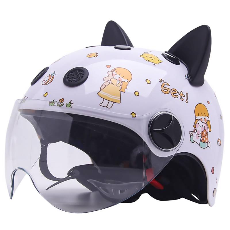 Kinder Motorradhelm, Jungen Und Mädchen Rollerhelm, Mofa Helm, Jethelm Mit Sonnenblende, Fahrradhelm, 47-54Cm, Für 5 Jahre - 12 Jahre Kid. E,47 ~ 54cm von JianJud