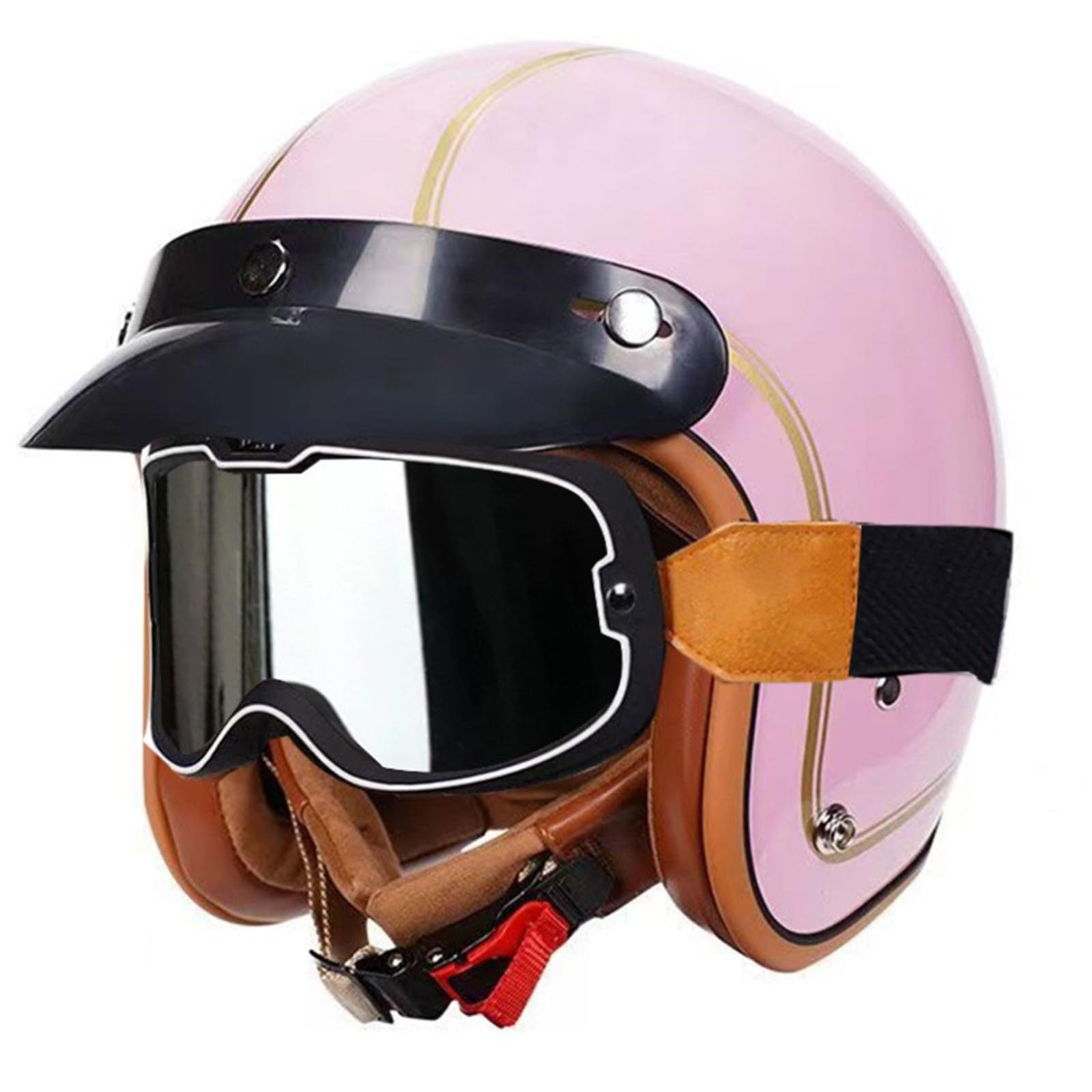 Klassischer Jethelm Mit Brille, Motorradhelm Für Damen Und Herren, Roller-Moto, Retro-Halbschale, ECE-Zertifiziert, Mattschwarz A,M(55~56 cm) von JianJud