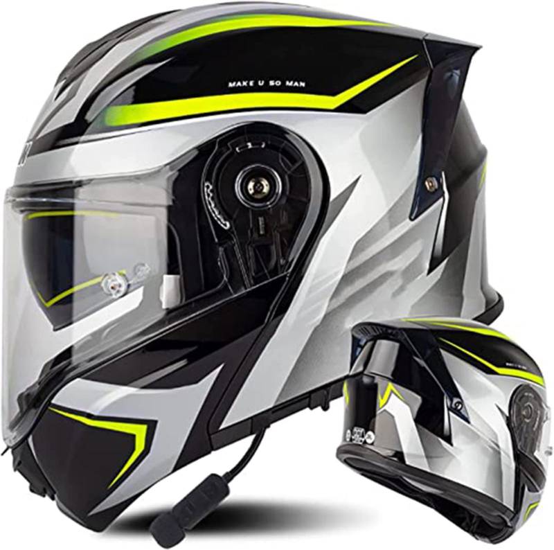 Motorrad-Bluetooth-Helm, Modularer Integralhelm Für Herren Und Damen ECE / DOT-Geprüft Modularer Motorradhelm Bluetooth-Integralhelm Mit Doppelvisier A,4XL von JianJud