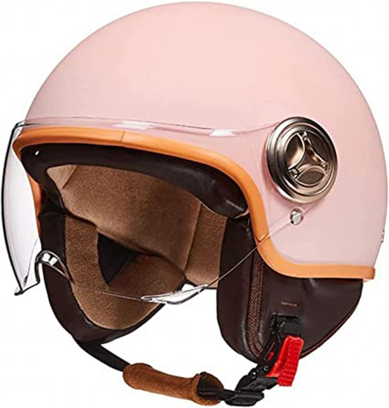 Motorrad-Helm Mit Offenem Gesicht, Vintage-Vespa-3/4-Elektroroller-Halbhelm Mit Visier, DOT-Zugelassener, Leichter, Atmungsaktiver Halbhelm Mit Schnellschnalle Für Cruiser Chopper C,54-61cm von JianJud