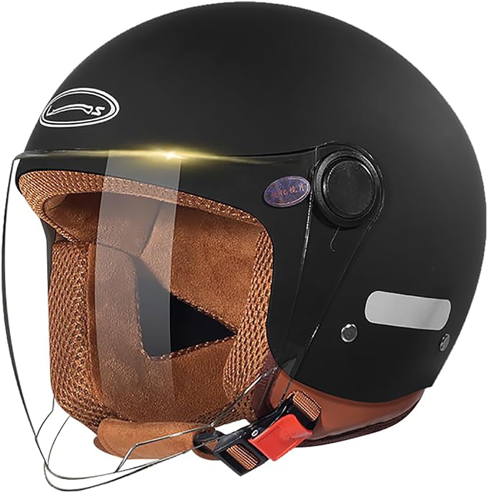 Motorradhelm, DOT-Geprüfter Rollerhelm, Stilvoller Halbhelm, Offener Motorradhelm Mit Schutzbrille Für Elektrofahrzeuge Und Motorräder A,XL/{61~62cm} von JianJud