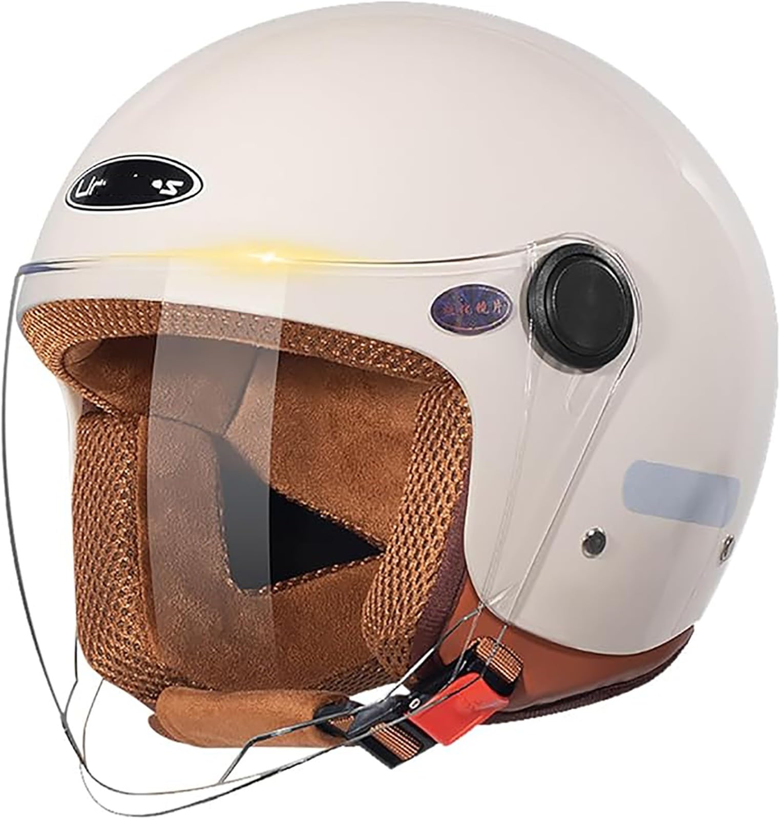 Motorradhelm, DOT-Geprüfter Rollerhelm, Stilvoller Halbhelm, Offener Motorradhelm Mit Schutzbrille Für Elektrofahrzeuge Und Motorräder E,S/{55~56cm} von JianJud