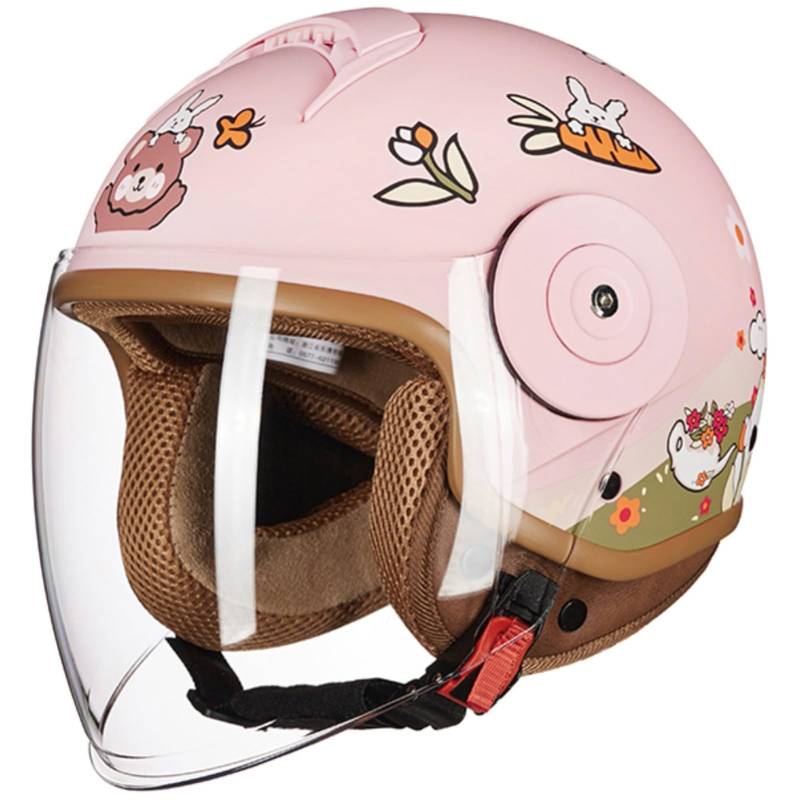 Niedlicher Kinder-Elektro-Motorrad-Halbhelm, ECE-Zugelassener Kinder-Halbschalen-Helm Mit Offenem Gesicht Für 2–14 Jahre, Retro-Jugend-Moped-Mütze Für Jungen Und Mädchen F,46-54cm von JianJud