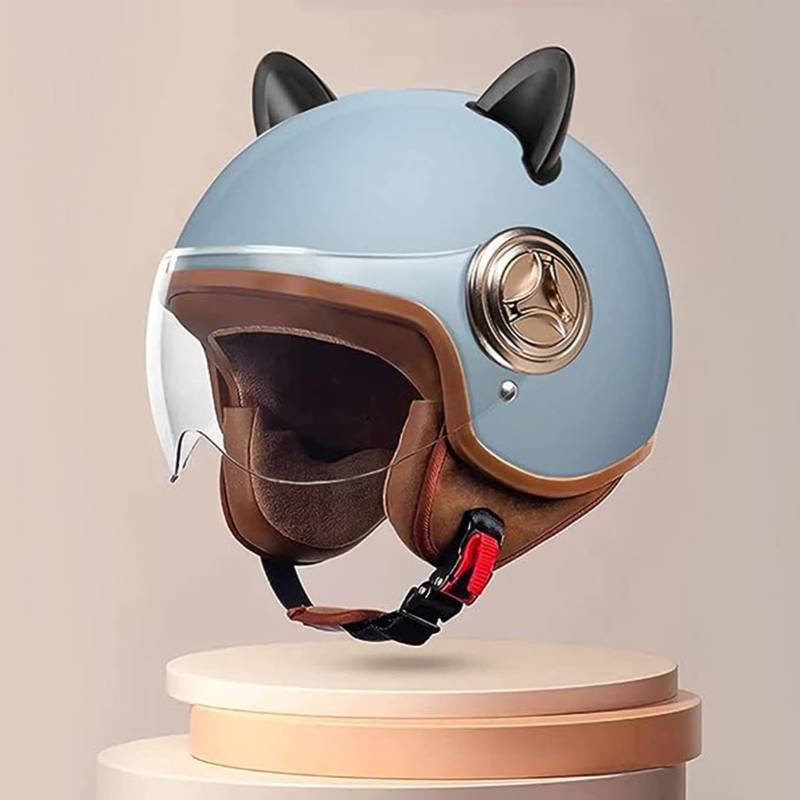 Niedlicher Kinderhelm Mit Visier, Vintage-Motorrad-Jethelm Mit Visier Für Jungen Und Mädchen, ECE-Zugelassener Elektroroller-Kinder-3/4-Motorradhelm Für Vespa, ATV, Moped C,54-59cm von JianJud