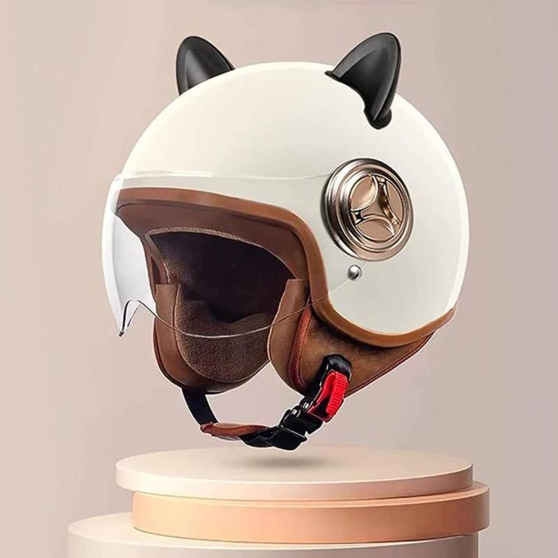 Niedlicher Kinderhelm Mit Visier, Vintage-Motorrad-Jethelm Mit Visier Für Jungen Und Mädchen, ECE-Zugelassener Elektroroller-Kinder-3/4-Motorradhelm Für Vespa, ATV, Moped E,54-59cm von JianJud