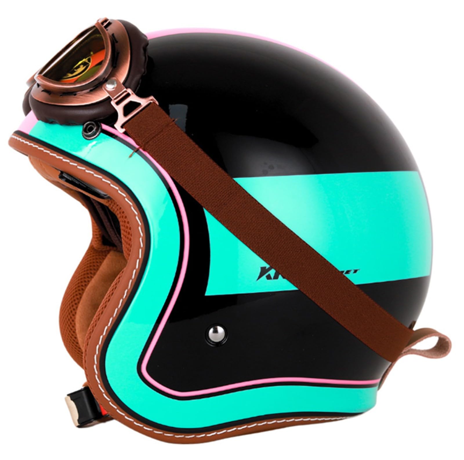 Offener Motorradhelm Für Vespa, Erwachsene, Damen, Herren, 3/4-Retro-Klassiker, Mopedhelm, DOT/ECE-Zugelassen, Halbhelm, Vintage-Motorradhelm Mit Schutzbrille C, L(59~60 cm) von JianJud