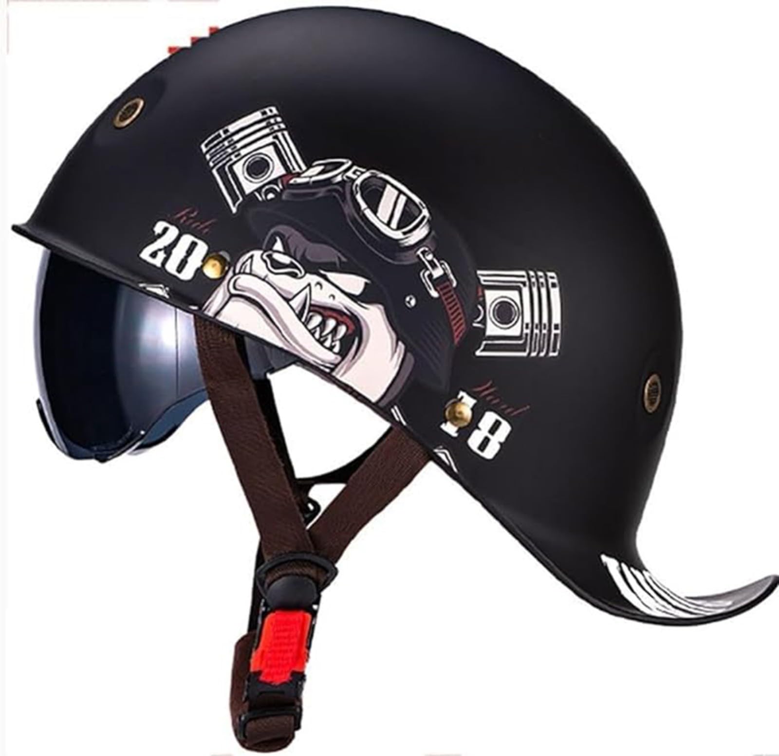 Oldtimer Motorradhelm Für Damen Und Herren, Für Erwachsene, Motorradhelm, Jet-Motorradhelm, Halber Retrohelm, Modische Baseballkappe, DOT C-zugelassen, L/(58~60cm) von JianJud