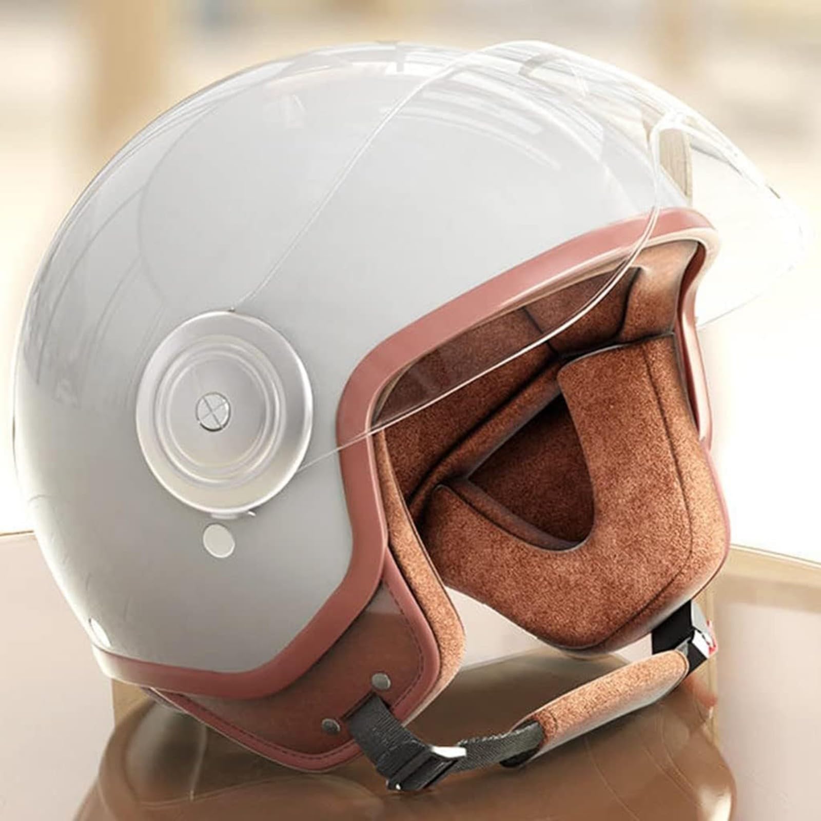 Open-Face-Motorradhelm Für Kinder Mit Visier, Half-Face-Scooter-Cruiser-Helm, Geeignet Für Damen, Herren, Moped, Bobber, Cafe Racer, Vintage-Straßenfahrradhelm, DOT/ECE-Geprüft B,50~64cm von JianJud