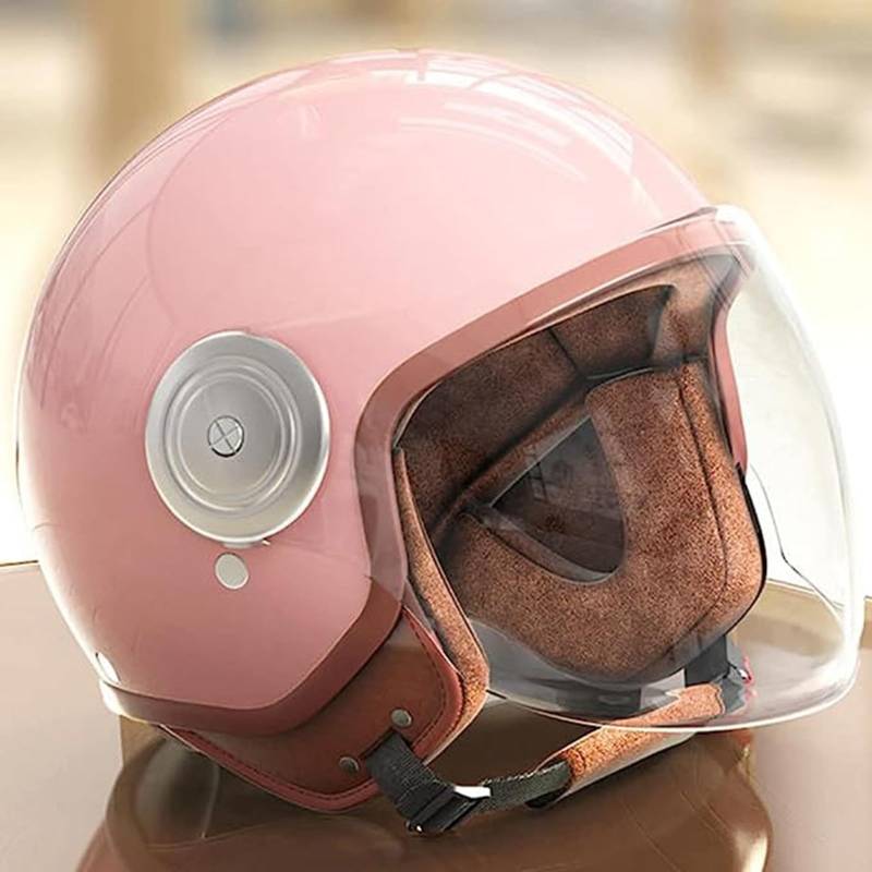 Open-Face-Motorradhelm Für Kinder Mit Visier, Half-Face-Scooter-Cruiser-Helm, Geeignet Für Damen, Herren, Moped, Bobber, Cafe Racer, Vintage-Straßenfahrradhelm, DOT/ECE-Geprüft F,50~64cm von JianJud