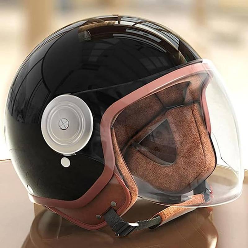 Open-Face-Motorradhelm Für Kinder Mit Visier, Half-Face-Scooter-Cruiser-Helm, Geeignet Für Damen, Herren, Moped, Bobber, Cafe Racer, Vintage-Straßenfahrradhelm, DOT/ECE-Geprüft G,50~64cm von JianJud