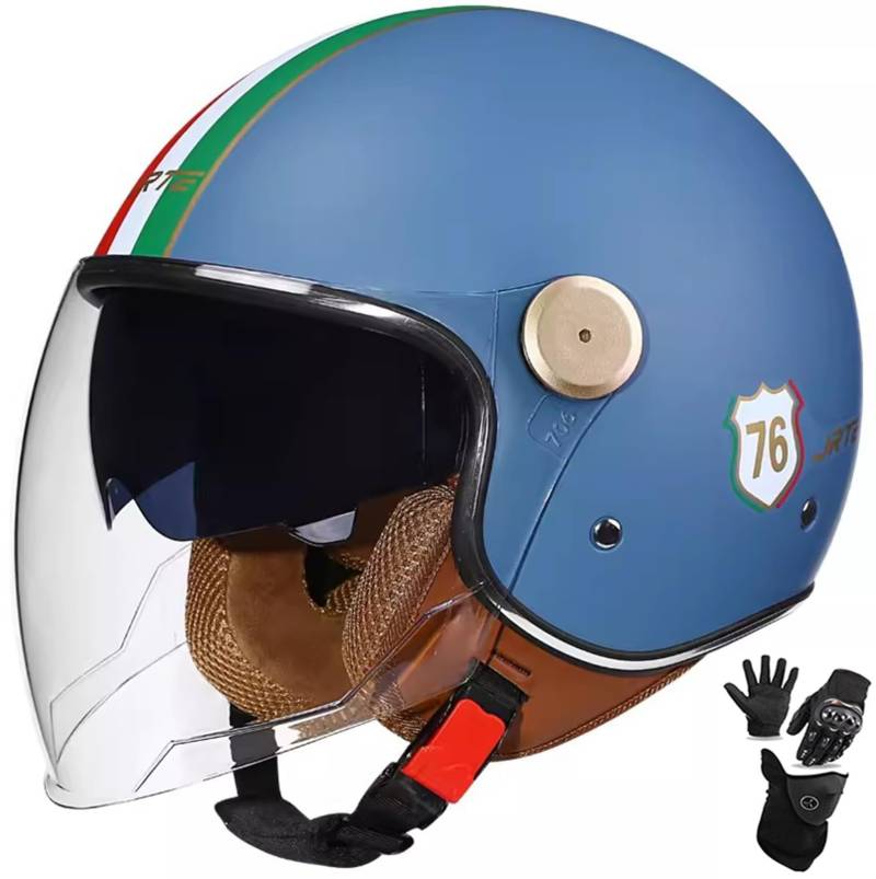 Retro-Jethelm, Motorradhelm, 3/4-Halbhelme, Motorrad-Jethelm Mit Sonnenblende Für Männer, Frauen Und Erwachsene, DOT-Geprüfter Vespa-Motorradhelm F,56-62cm von JianJud