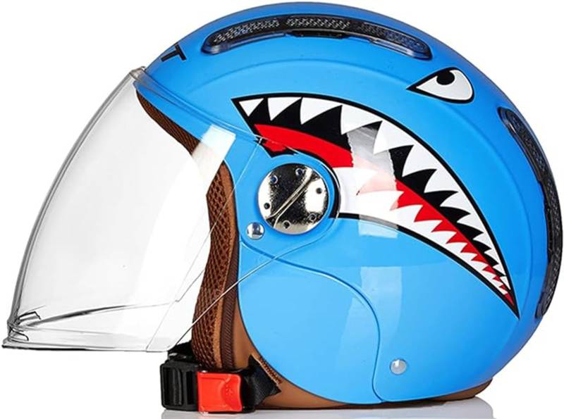 Sommer-Motorrad-Halb-Jugendhelm, Retro-Jet-Helm, Roller, Cruiser, Moped, DOT-zugelassener Persönlichkeits-Kinderhelm, anwendbarer Kinder-Kühlhelm, 3–12 Jahre alte Jungen und Mädchen A,52 ~ 56cm von JianJud