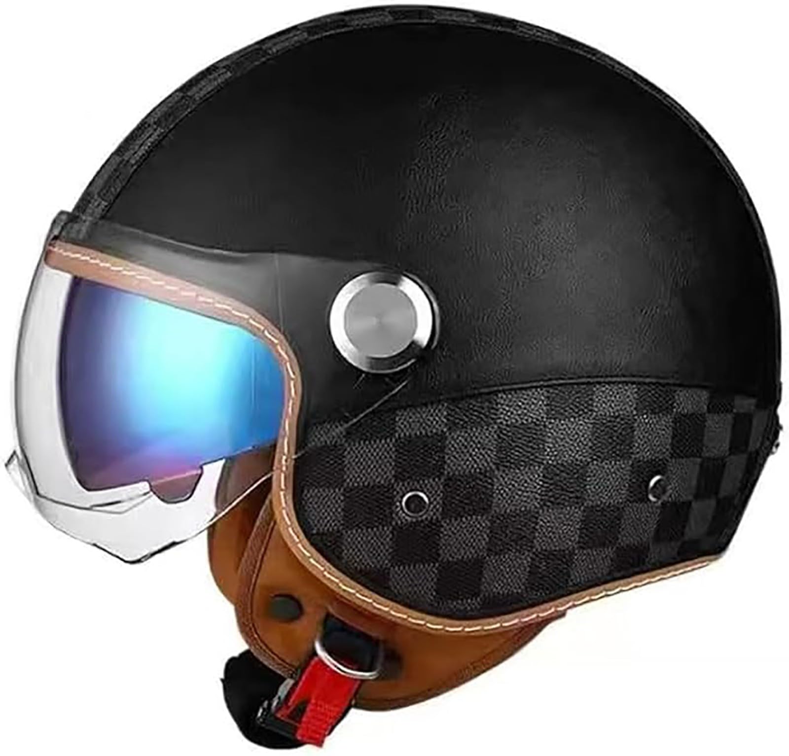 Street Jet-Helm · Rollerhelm Retro Helm Motorrad Mit Doppelbrille Herausnehmbares Futter Chopper Helm Mit ECE Zulassung Motorradhelm Halbschale Für Erwachsener Herren Damen D,XXL/{63~64cm} von JianJud