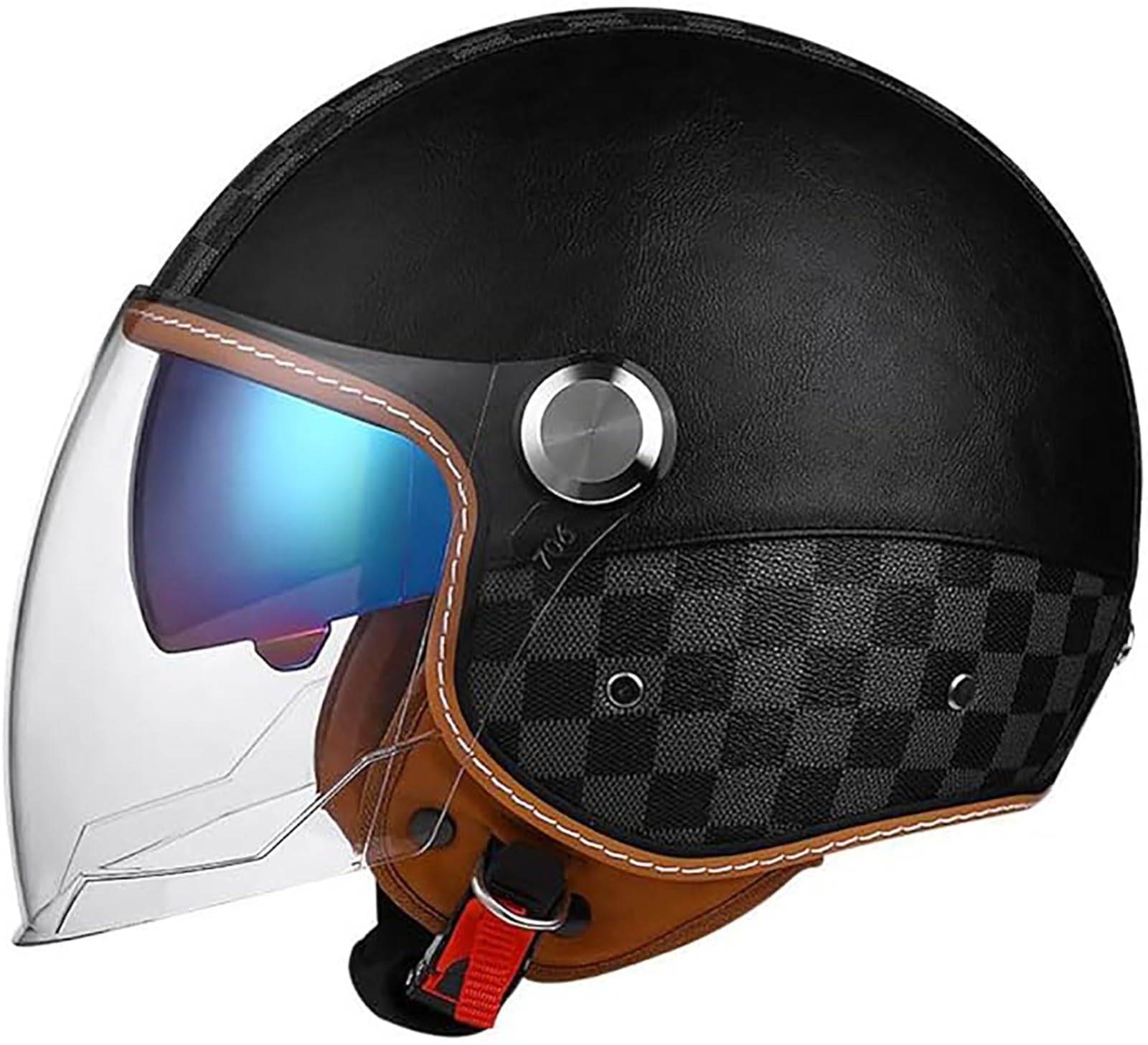 Street Jet-Helm · Rollerhelm Retro Helm Motorrad Mit Doppelbrille Herausnehmbares Futter Chopper Helm Mit ECE Zulassung Motorradhelm Halbschale Für Erwachsener Herren Damen H,XL/{61~62cm} von JianJud