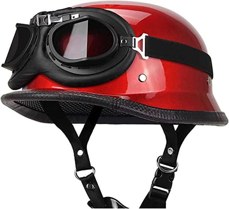 Vintage-Motorradhelm, ECE-Zugelassener Motorrad-Halbhelm, Deutsche Retro-Helmkappe Mit Offenem Gesicht Und Pilotenbrille, Für Roller-Kollision, Retro-Moped-Motorradhelm G,M=57-58CM von JianJud