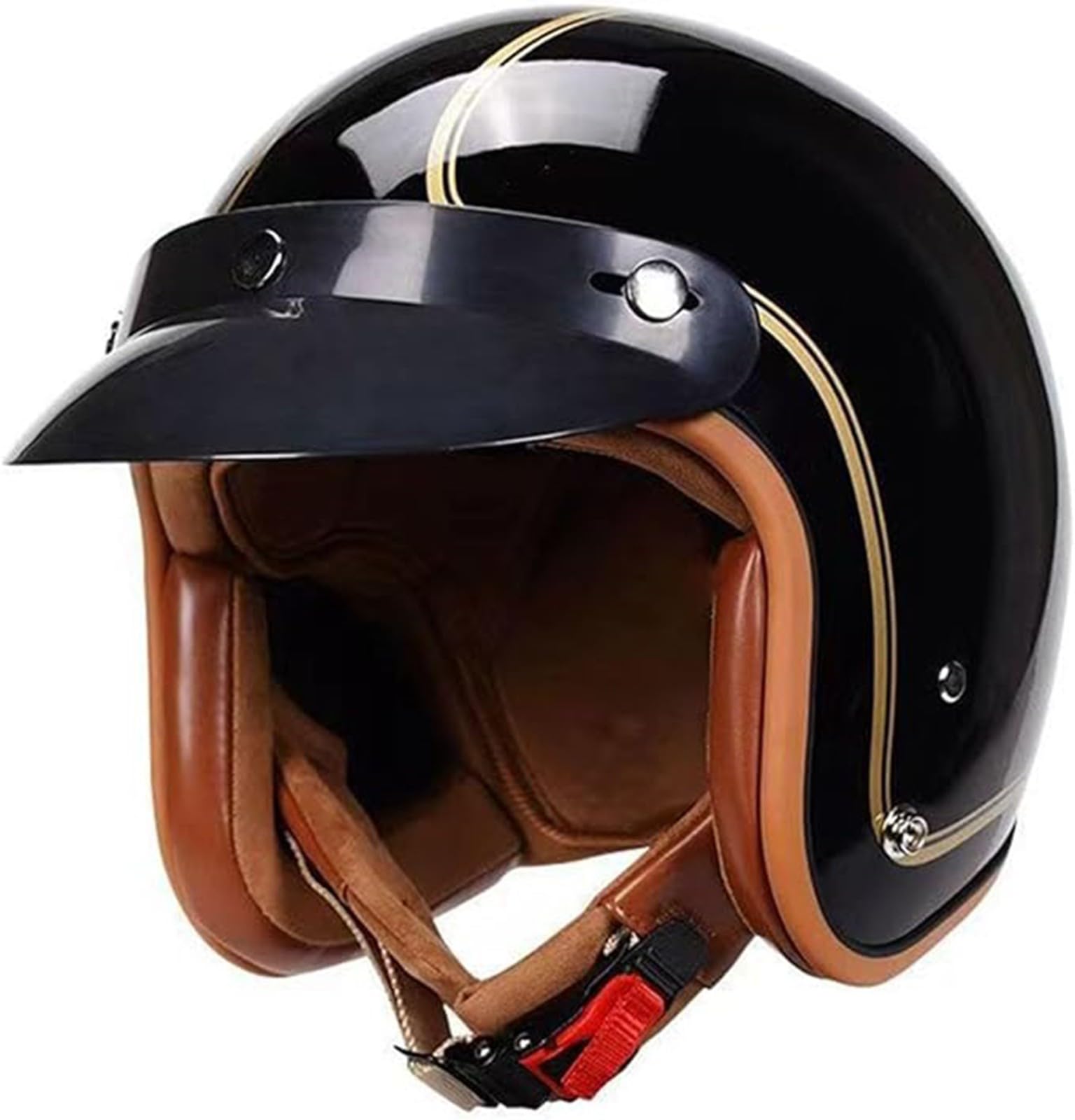 Vintage-Motorradhelm mit offenem Gesicht, DOT-geprüfter 3/4-Halbhelm, Sturzhelm für Erwachsene, Motorrad-Moped-Cruiser-Scooter-Fahrradhelm, Motorrad-Jethelm für Männer und Frauen A, M(57~58 cm) von JianJud