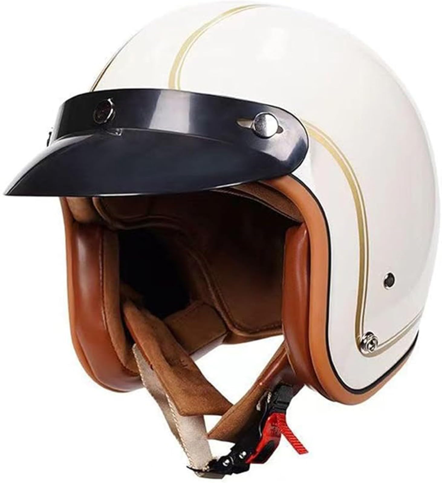 Vintage-Motorradhelm mit offenem Gesicht, DOT-geprüfter 3/4-Halbhelm, Sturzhelm für Erwachsene, Motorrad-Moped-Cruiser-Scooter-Fahrradhelm, Motorrad-Jethelm für Männer und Frauen E,S(55~56 cm) von JianJud