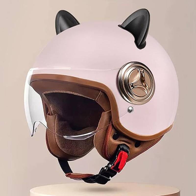 Vintage-Vespa-Motorradhelm Mit Offenem Gesicht, 3/4-Retro-Moped-Halbhelm Mit Visier Für Erwachsene, Damen Und Herren, Street Jet-Helm Für Roller,ECE-Geprüft A,54-61cm von JianJud