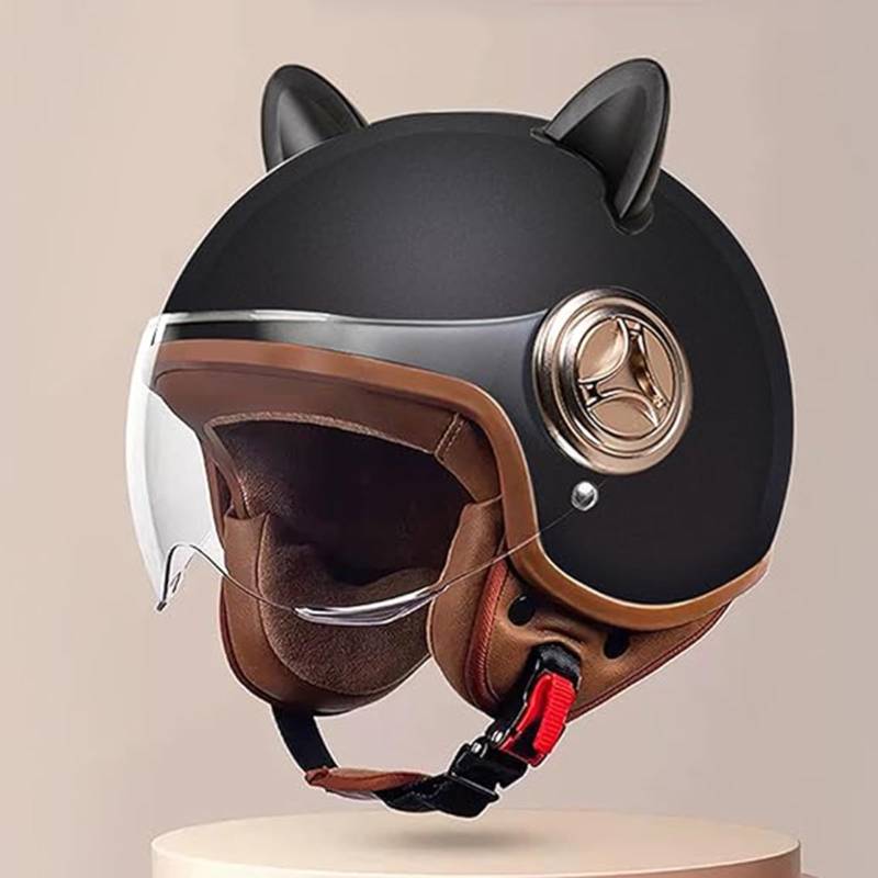 Vintage-Vespa-Motorradhelm Mit Offenem Gesicht, 3/4-Retro-Moped-Halbhelm Mit Visier Für Erwachsene, Damen Und Herren, Street Jet-Helm Für Roller,ECE-Geprüft C,54-61cm von JianJud