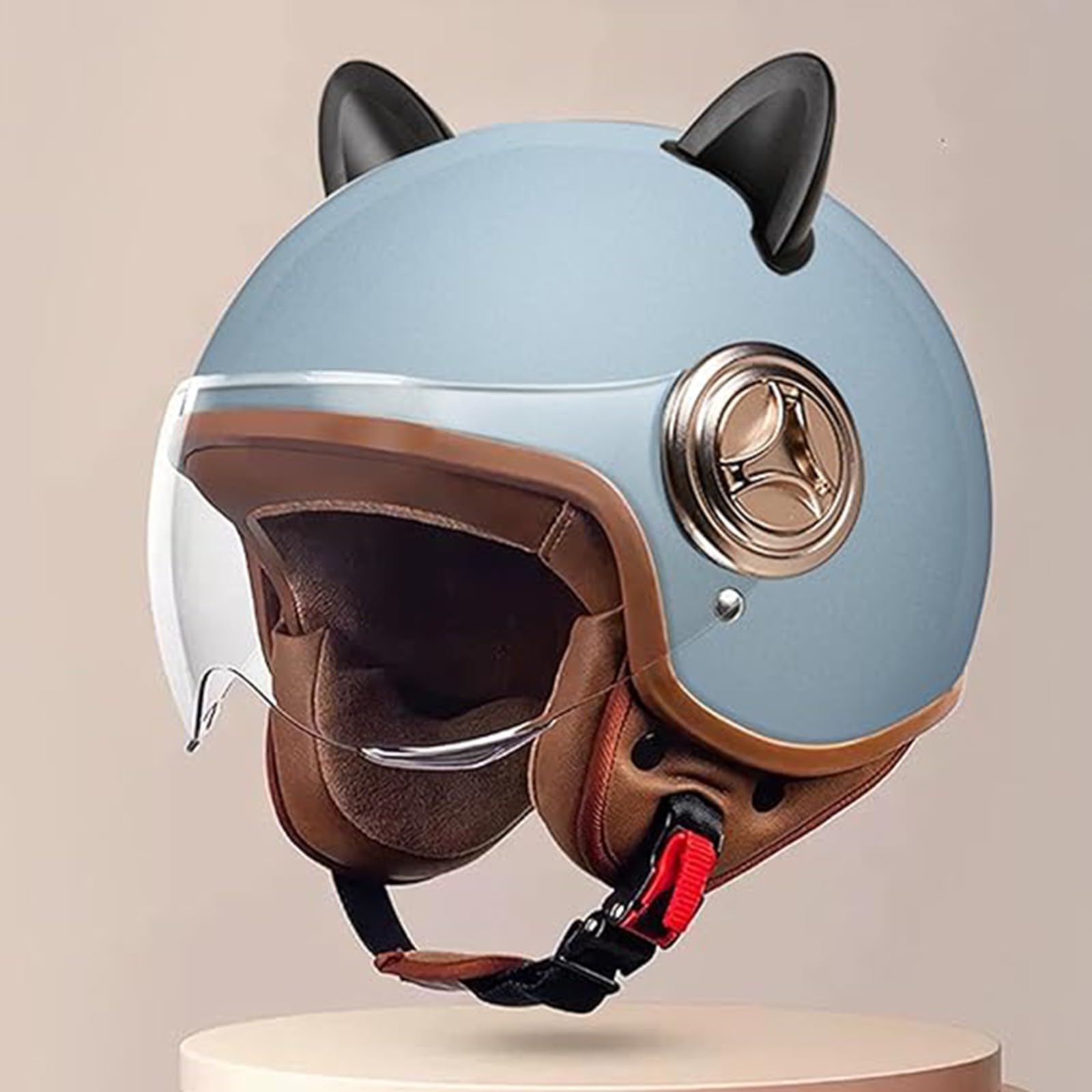 Vintage-Vespa-Motorradhelm Mit Offenem Gesicht, 3/4-Retro-Moped-Halbhelm Mit Visier Für Erwachsene, Damen Und Herren, Street Jet-Helm Für Roller,ECE-Geprüft F,54-61cm von JianJud