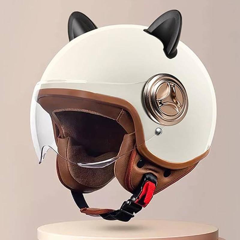 Vintage-Vespa-Motorradhelm Mit Offenem Gesicht, 3/4-Retro-Moped-Halbhelm Mit Visier Für Erwachsene, Damen Und Herren, Street Jet-Helm Für Roller,ECE-Geprüft G,54-61cm von JianJud