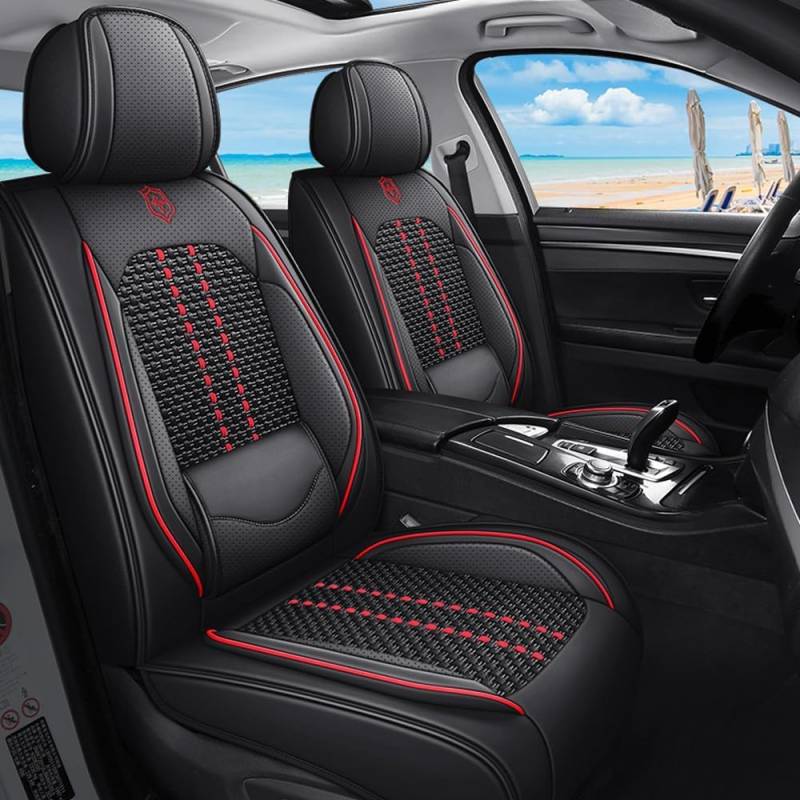 Jiatianhua Auto-Sitzbezüge Set Universal für Audi A3 Sportback Hatchback 2002-2024Auto-Schonbezüge Stoff und Leder Vorne und Hinten 5 StückSitzbezüge Kompatibel mit Den Meisten Schwarz Rot von Jiatianhua