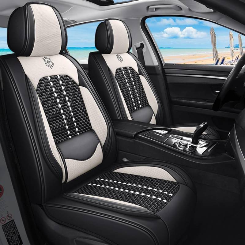 Jiatianhua Auto-Sitzbezüge Set Universal für Audi Q5 SQ5 2008-2024Auto-Schonbezüge Stoff und Leder Vorne und Hinten 5 StückSitzbezüge Kompatibel mit Den Meisten Schwarz von Jiatianhua