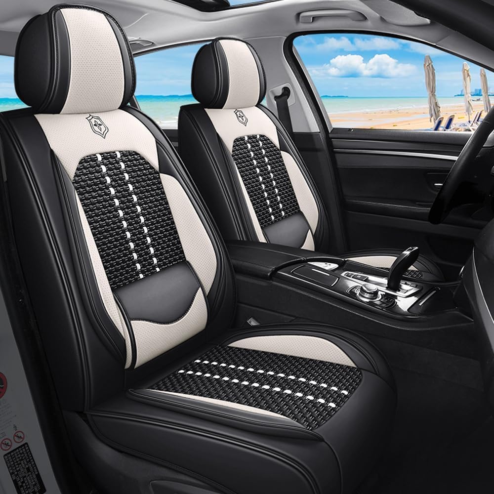 Jiatianhua Auto-Sitzbezüge Set Universal für Ford Kuga ST-line 2009-2024Auto-Schonbezüge Stoff und Leder Vorne und Hinten 5 StückSitzbezüge Kompatibel mit Den Meisten Schwarz von Jiatianhua