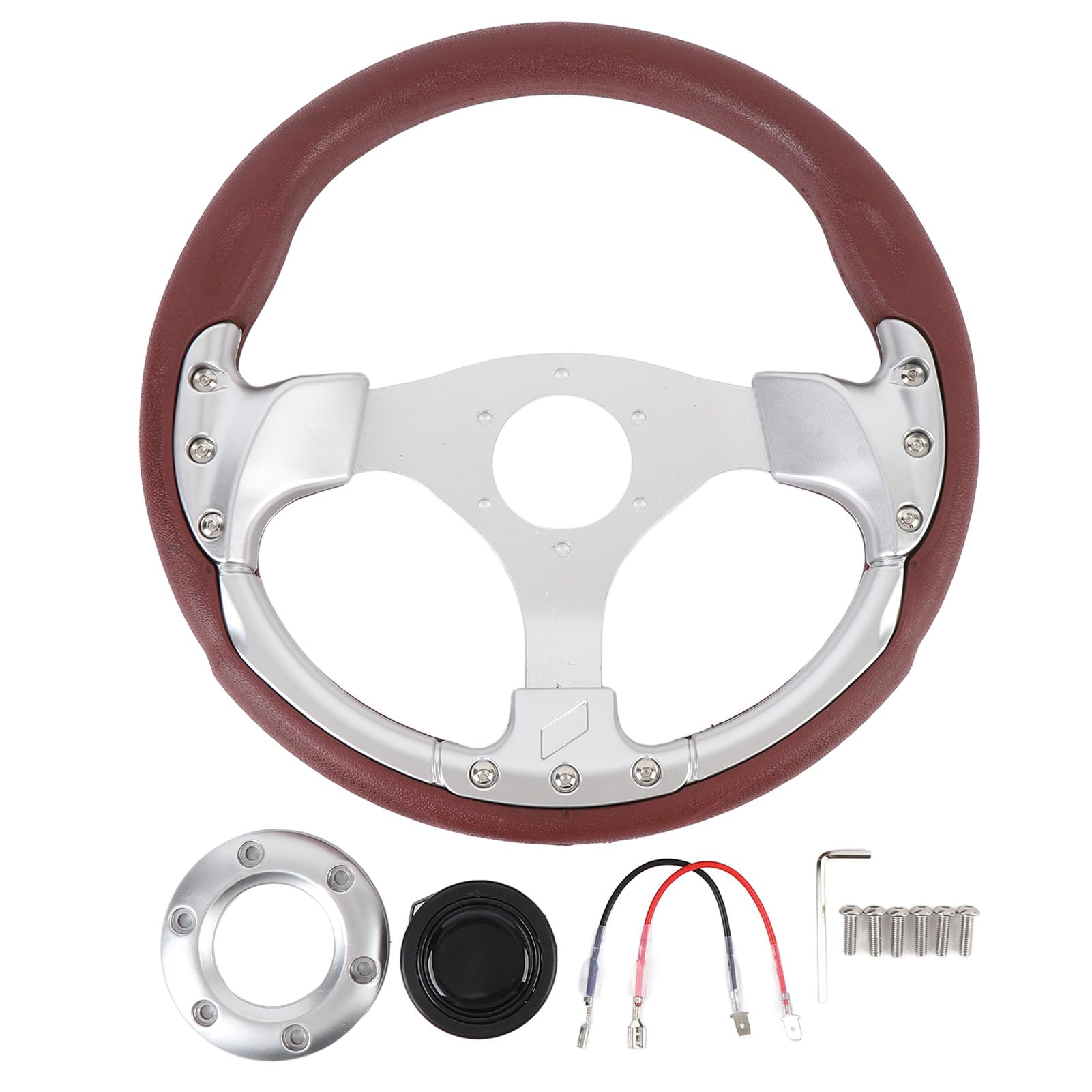 13-Zoll-Autolenkrad, PU-Leder-Aluminiumspeichen-Rennlenkrad für 6-Loch-Nabenadapter, Sport-Lenkrad, Universelle Passform für Rennen, Motorsport, Auto-Sim-Fahren (SILVER) von Jiawu