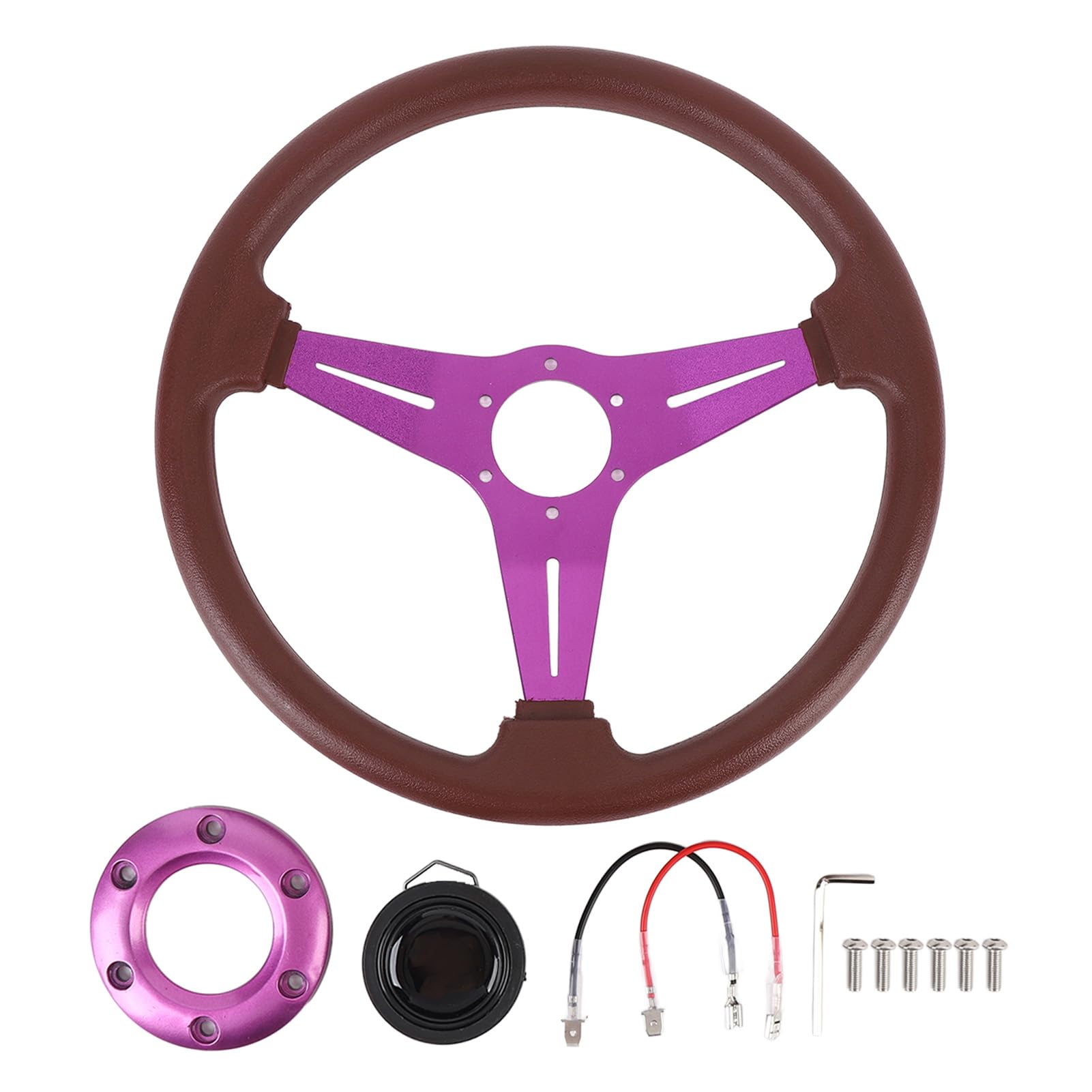 14-Zoll-Autolenkrad, PU-Leder und Aluminiumspeichen, Bequemer Griff, Drift-Rennspiel-Lenkrad mit Hupenknopf für 6-Loch-Lenkradnaben-Adapter (PURPLE) von Jiawu