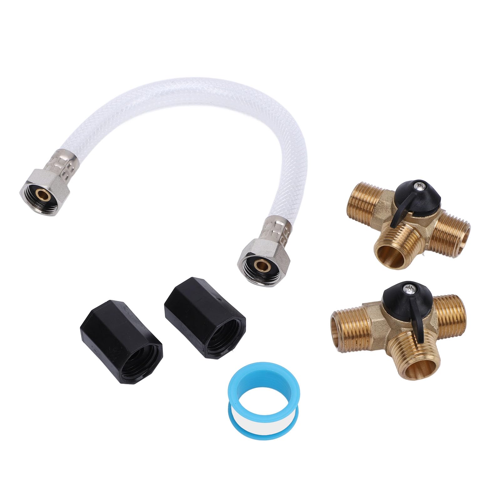 Jiawu 12-Zoll-verstärkter Schlauch RV-Warmwasserbereiter-Bypass-Kit, 1/2 NPT Messing T-Ventile Schlauch und Armaturen mit Dichtungsband, Bypass-Kit für den Warmwasserbereiter für RV von Jiawu