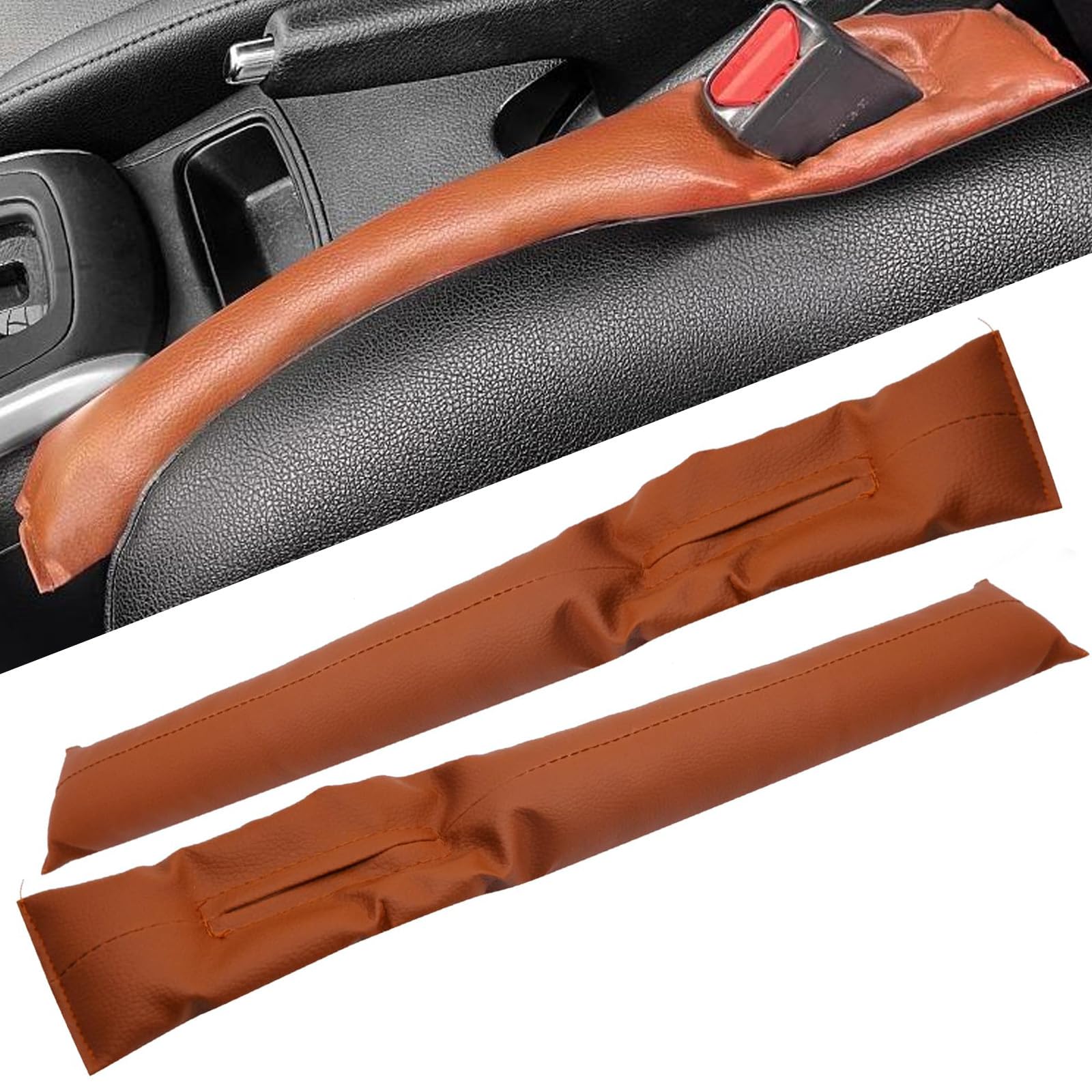 Jieddey Lückenfüller Auto,2 PCS PU-Leder Autositz Lueckenfueller Autositz-Spaltstopfen Universal Leder Autositzauflage Spaltfüllpad Kleine Dinge Meisten Automodellen Braun Fallen von Jieddey