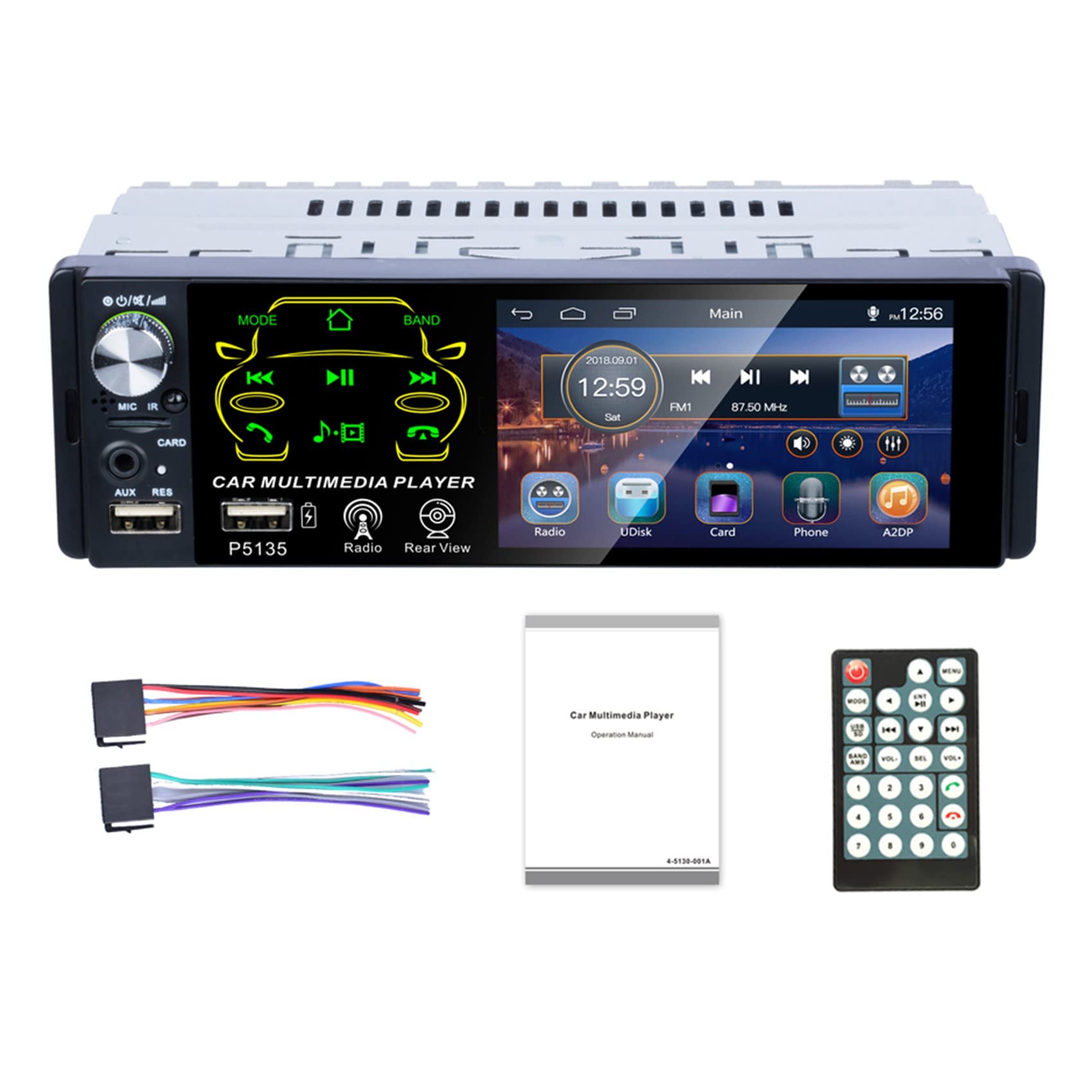 Jikoiuty Din Autoradio Bluetooth Autoradio 4,1 Touchscreen MP5 Player UnterstüTzung Mikrofon und RüCkfahrkamera P5135 von Jikoiuty