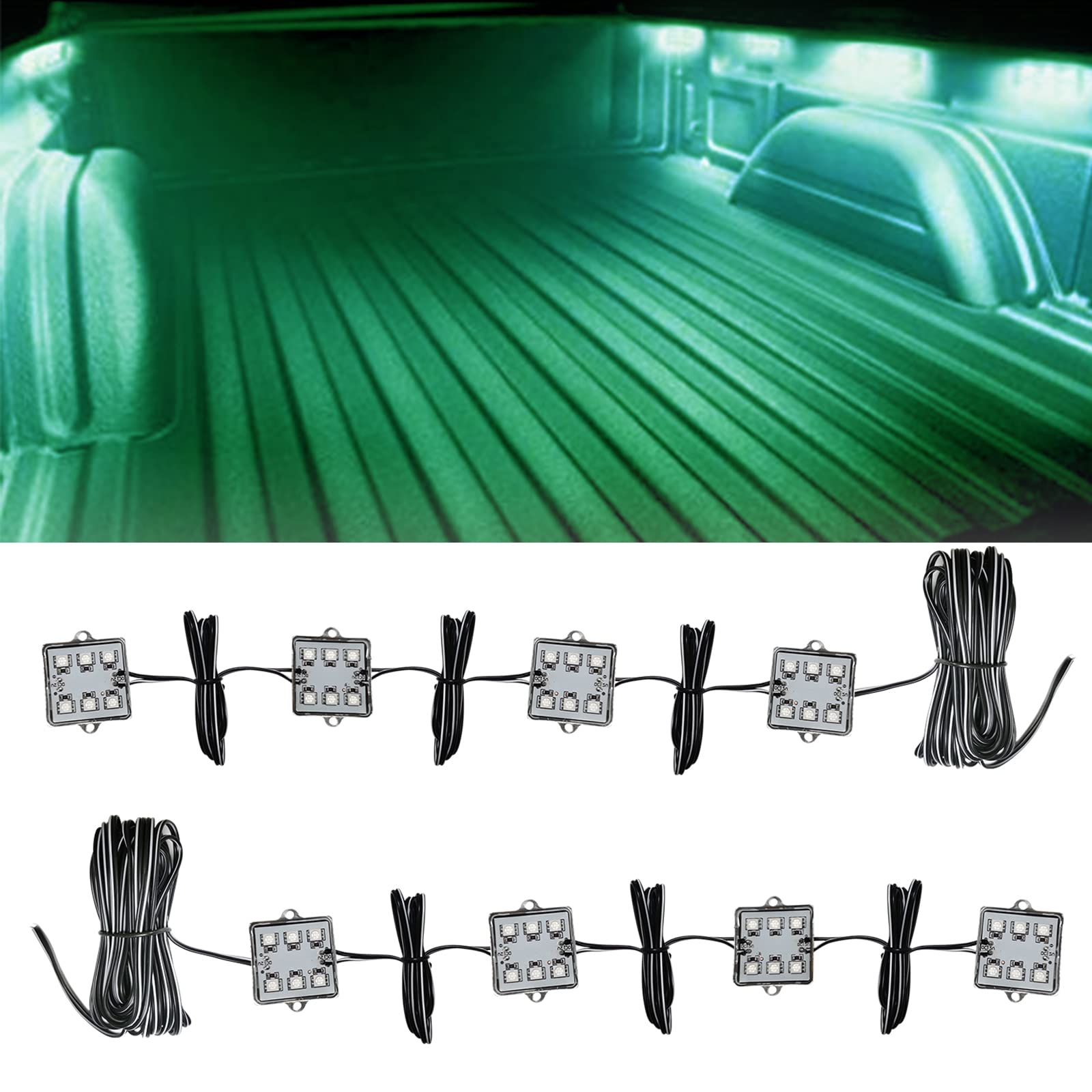 JinXiu 8-teiliges LED-Licht-Set für LKW-Pickup-Bett, universelles 48 LEDs, LKW-Bett, Ladungslichter, LED-Licht-Kit mit Schalter, wasserdicht, für Pickup-LKW, Wohnmobil, SUV, Boote (grün) von JinXiu