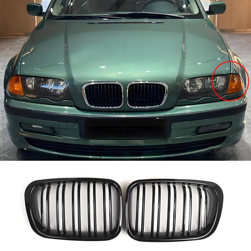 Jinpengyong E46 Kühlergrill Passend für BMW 3er E46 4 Door 1998-2001 PRE Grill Nieren Glanz Schwarz Doppelsteg Sport Kühlergrill (Nicht geeignet für 2 Türen) von Jinpengyong