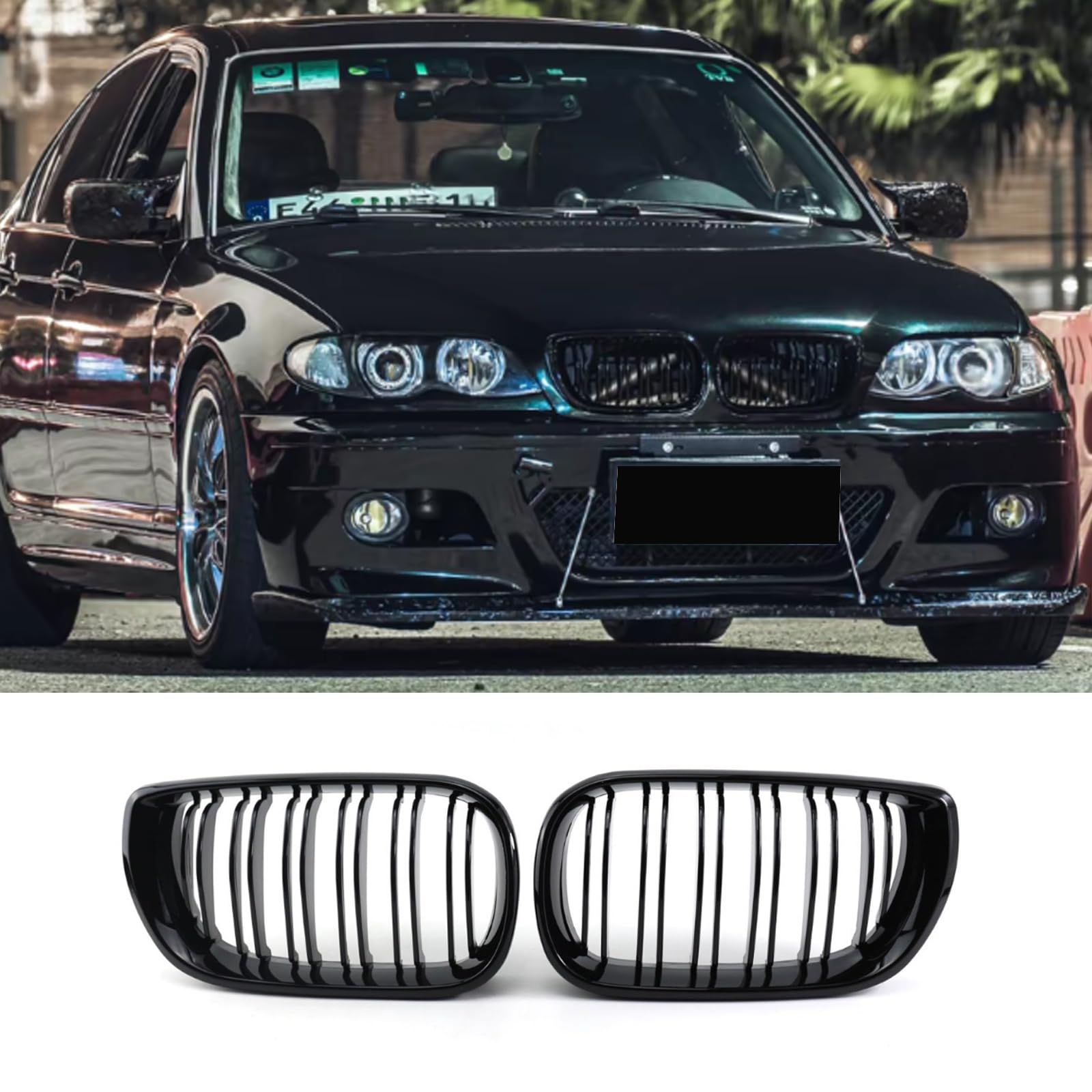 Jinpengyong E46 Kühlergrill Passend für BMW 3er E46 4 Door 2002-2005 LCI Facelift Grill Nieren Glanz Schwarz Doppelsteg Sport Kühlergrill (Nicht geeignet für 2 Türen) von Jinpengyong