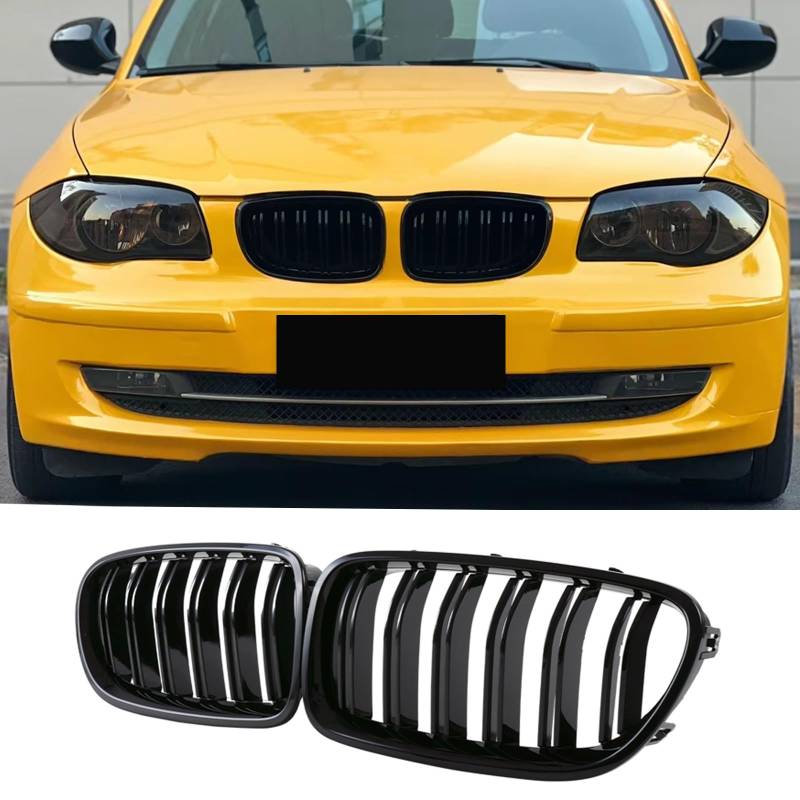 Jinpengyong E81 E82 Glänzender Schwarz Nieren Grill Doppelsteg Sport Kühlergrill Streifen für BMW 1er E81 E82 E87 E88 2008-2011 (For 1er E81 2008-2010) von Jinpengyong