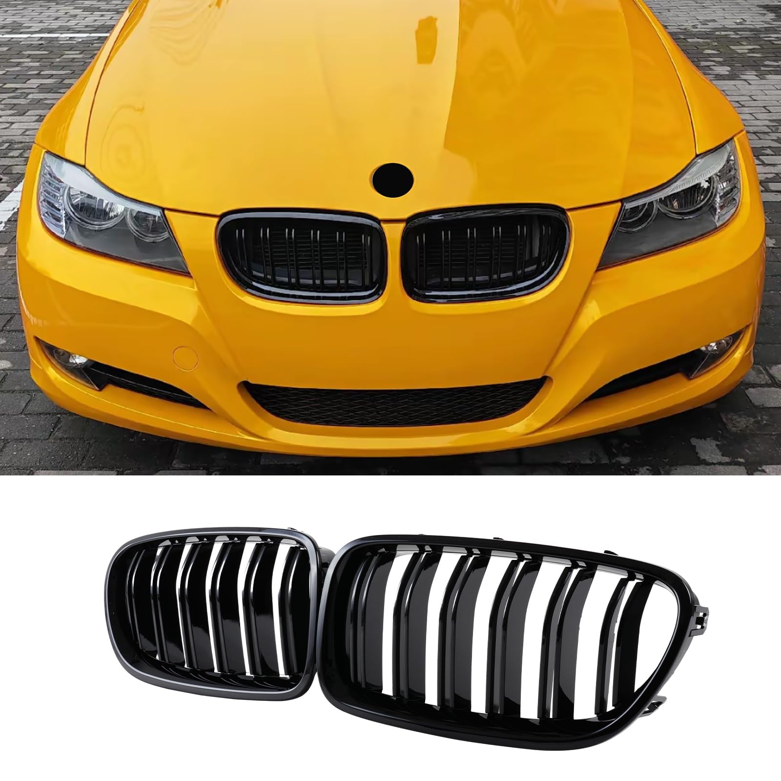 Jinpengyong E90 E91 Kühlergrill passend für BMW 3er E90 E91 LCI Bj Nieren Schwarz grill vorne 2009-2011 Doppellamellen Schwarzer Glanz von Jinpengyong