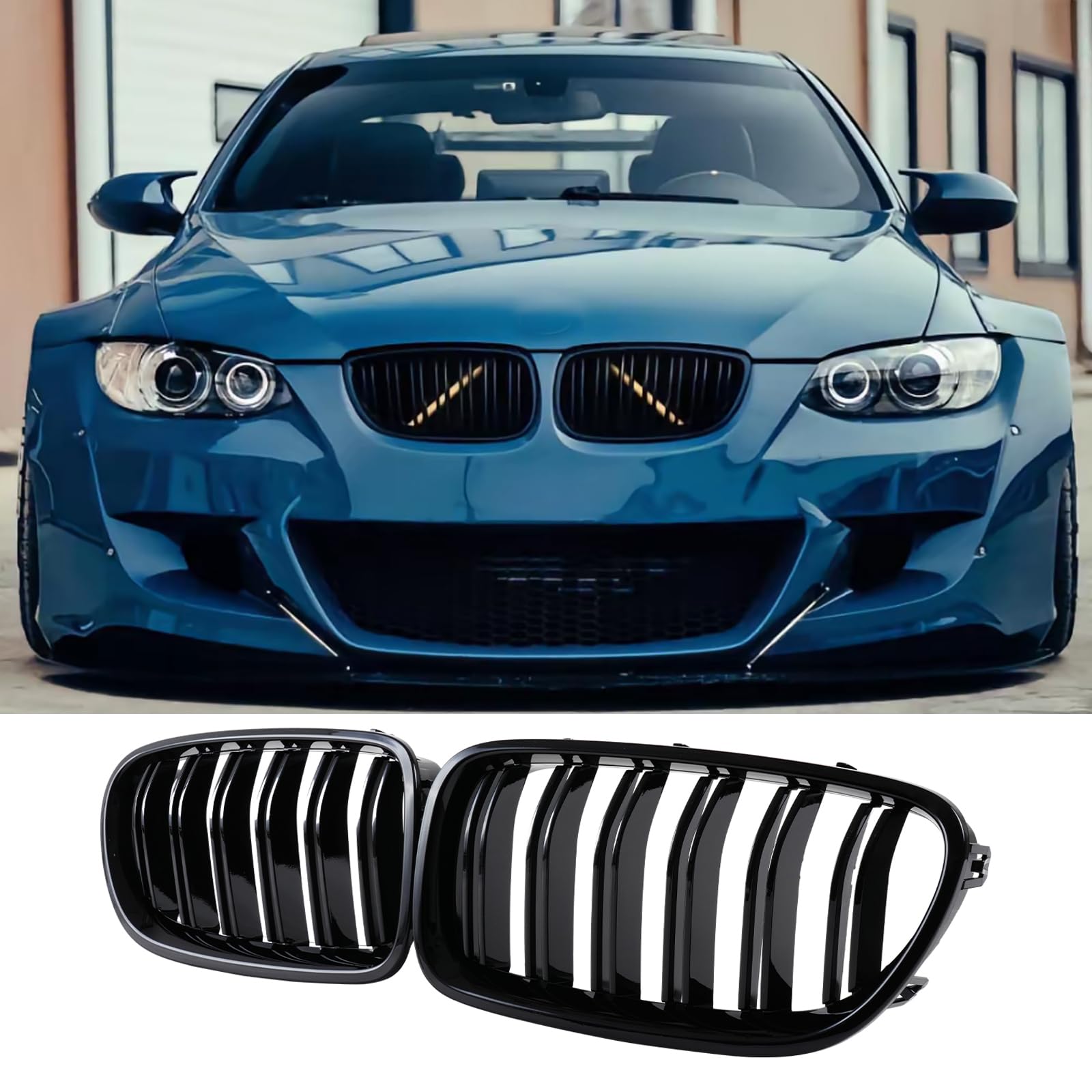 Jinpengyong E92 Kühlergrill für BMW 3er E92 E93 nieren schwarz Pre-Facelift Nieren Coupe E92 E93 M3 Doppelsteg Glanz Schwarz Grill Vorne 2006-2009 von Jinpengyong