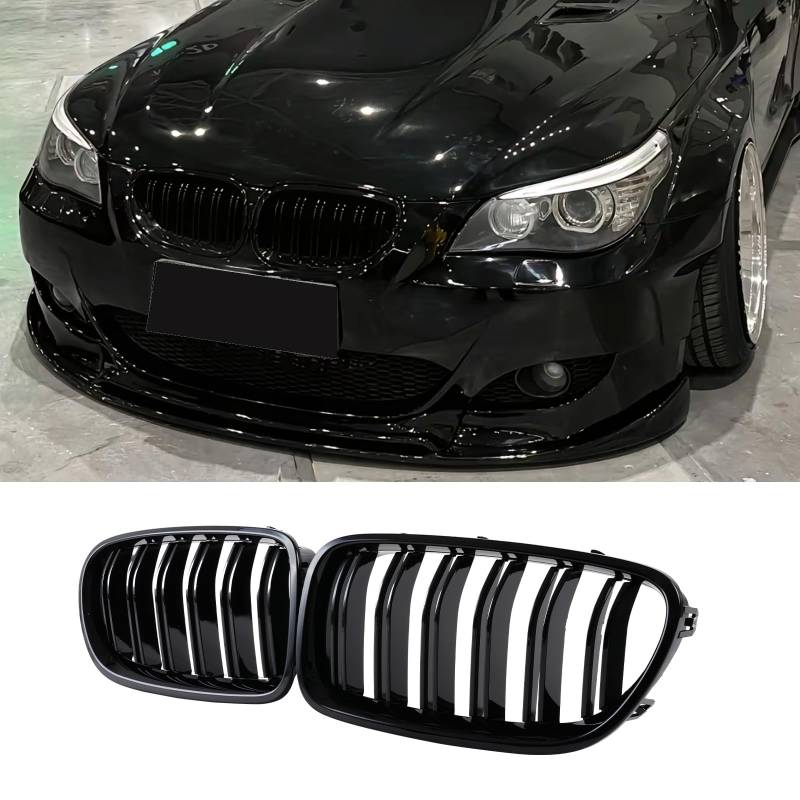 Jinpengyong E60 E61 Nieren Kühlergrill Schwarz Glänzend Doppel-Lamellen Front Grill für BMW 5 Serie E60 E61 M5 2006-2009 (For 5er E60 2003-2009) von Jinpengyong