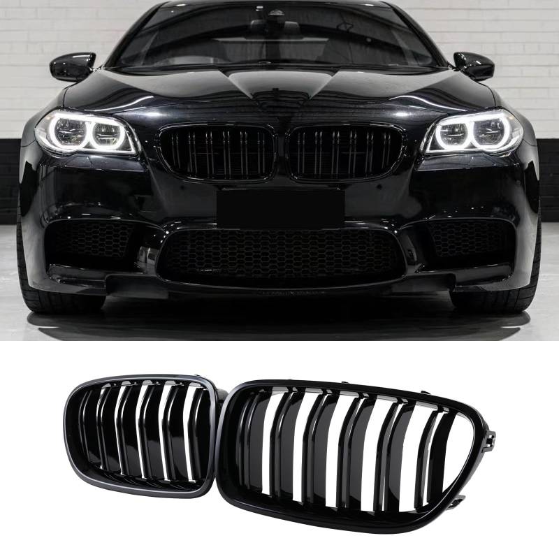 Jinpengyong F11 F10 Nieren Schwarz Front Nieren F10 Kühlergrill für BMW 5 Serie F10 F11 M5 2010-2017 Grill Doppel Rippen Links Rech (For 5er F10 2010-2017) von Jinpengyong