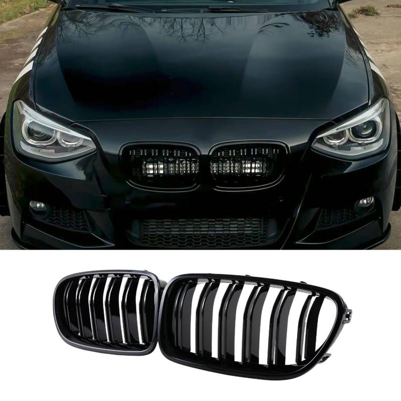 Jinpengyong F20 F21 Kühlergrill Passend für BMW 1er F20 F21 Nieren Schwarz 2011 2012 2013 2014 grill Doppelsteg Glänzend Schwarz Sport Nieren (For 1er F20 2011-2014) von Jinpengyong