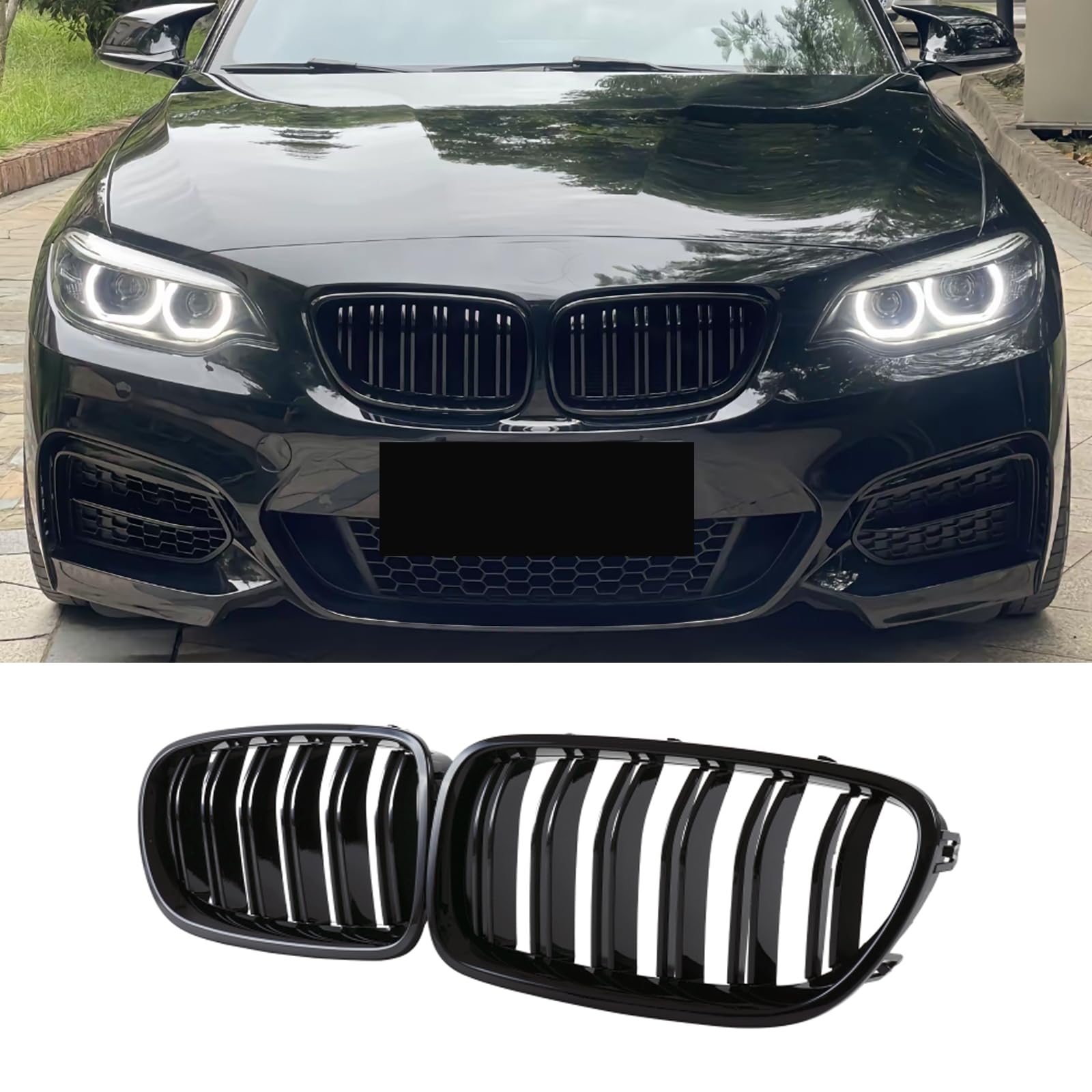 Jinpengyong F22 F23 Nieren Schwarz Kühlergrill Streifen für BMW 2er F22 F23 F87 M2 Grill Glanz Schwarz Doppelsteg Sport Kühlergrill 2014-2018 (For 2er F22 2014-2018) von Jinpengyong