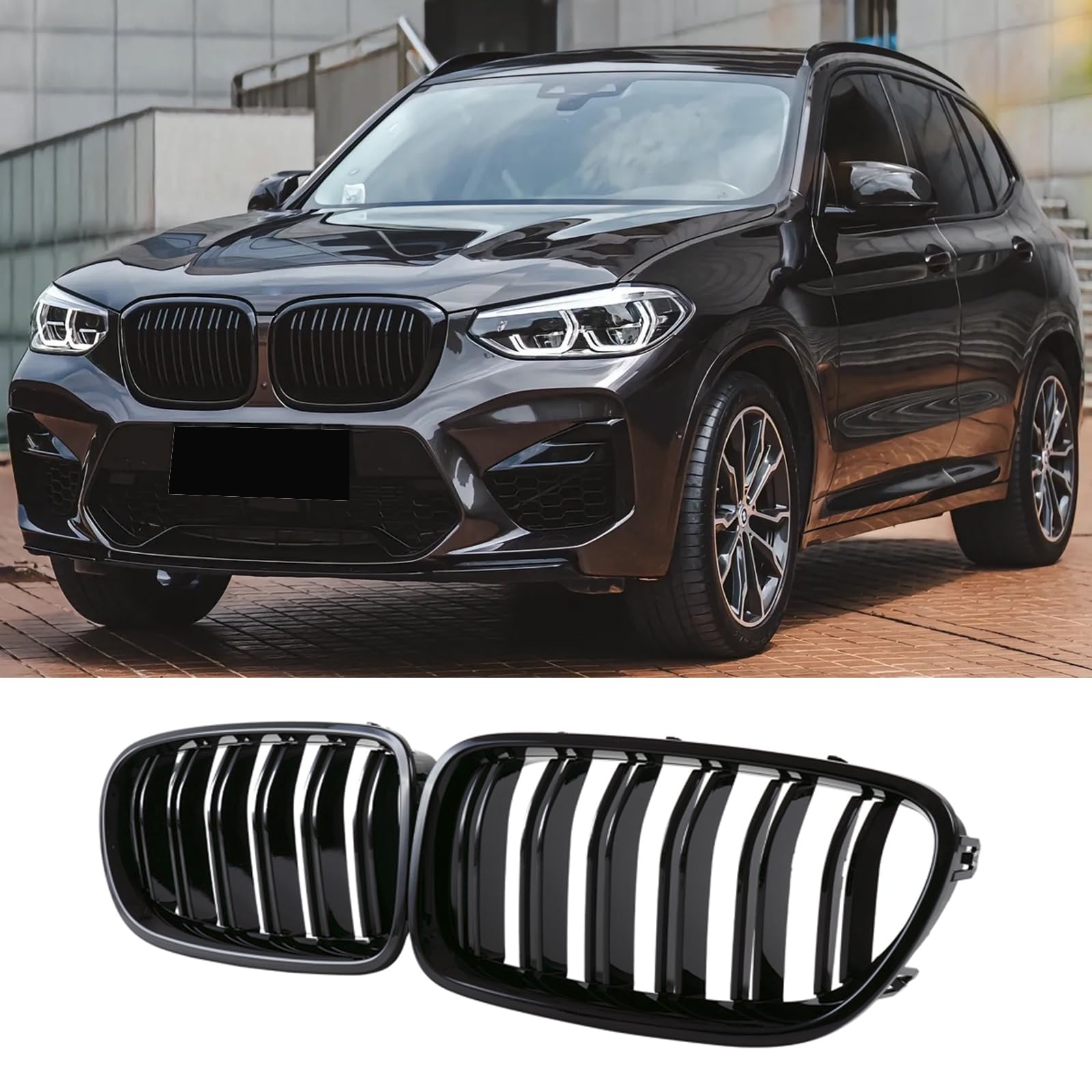 Jinpengyong G01 Nieren Glänzender Schwarzer Doppelsteg-Kühlergrill für BMW X3 G01 (2018-2021), X4 G02 (2019-2021): Elegante Nieren-Design Gitter (For G01 2019-2021) von Jinpengyong