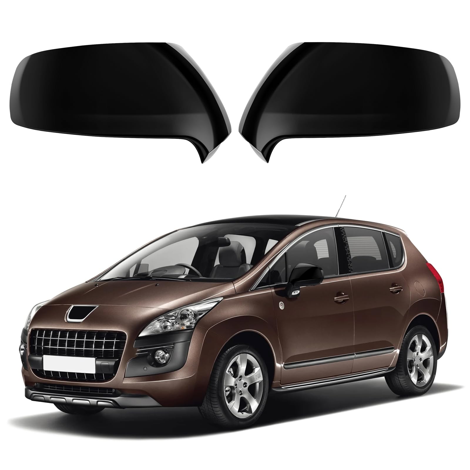 1 Paar Spiegelabdeckungen Ersatz für Peugeot 3008/5008 2009-2016, Auto Spiegelkappen Außenspiegelkappe Rückspiegelkappe Abdeckungen Glänzend Ersatz für Citroen C3/C4 Picasso 2006-2017 (Schwaz) von JinsenTGG