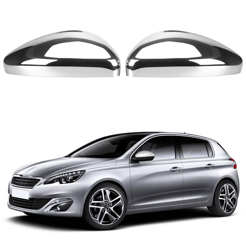 1 Paar Spiegelabdeckungen Ersatz für Peugeot 308 MK2 2013-2022, Auto Spiegelkappen Außenspiegel Außenspiegelkappe Rückspiegelkappe Abdeckungen Glänzend (Silber) von JinsenTGG