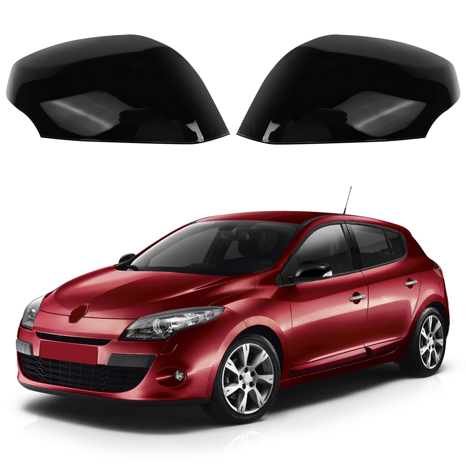 1 Paar Spiegelabdeckungen Kompatibel mit Renault Megane MK3 2008-2016, Auto Spiegelkappen Außenspiegelkappe Schwarz Rückspiegelkappe, 963730077R Links & Rechts von JinsenTGG