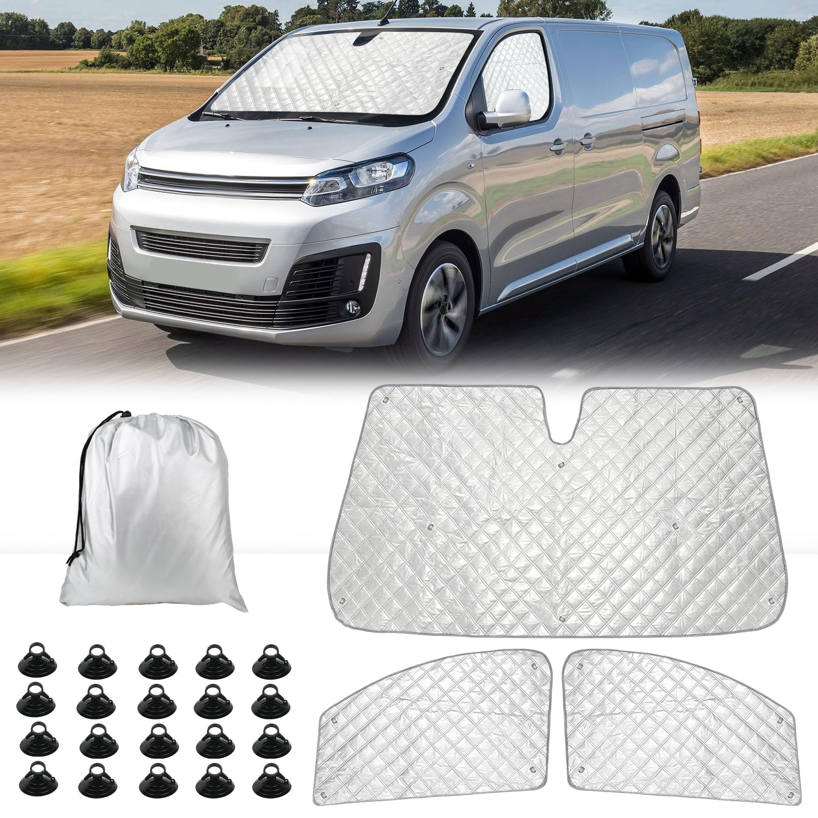 3PCS Technology Thermomatte Ersatz für Citroen Jumpy 2016-2024, Fahrerhaus Ersatz für Opel Vivaro 2019-2024, Aluminiumfolie Faltbar Sonnenblende, Sonnenschutz Frontscheibe Abdeckung von JinsenTGG